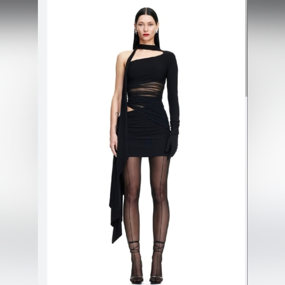 NWT Mugler x HM Limited Edition gathered one-shoulder black mini dress, sz small - Picture 2 of 9